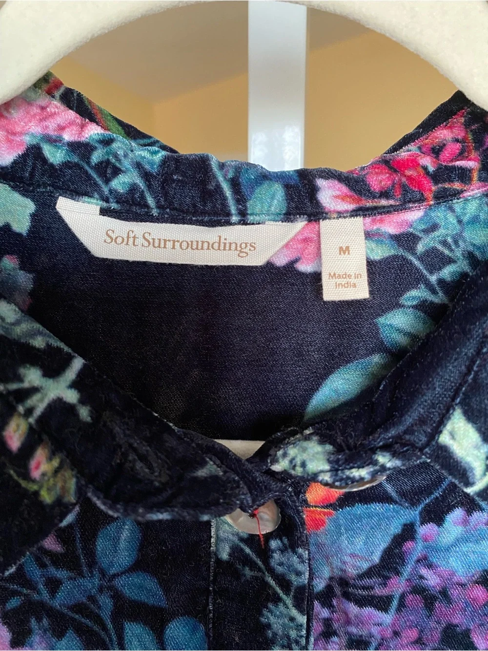 Soft Surroundings Navy Velvet Floral Shirt - Picture 2 of 11